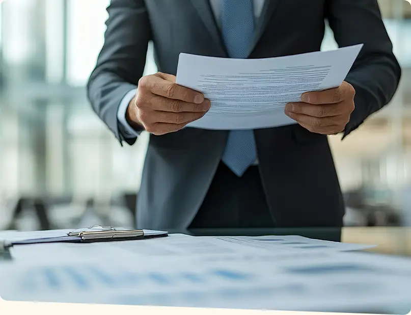 A business man reviewing some printed notes